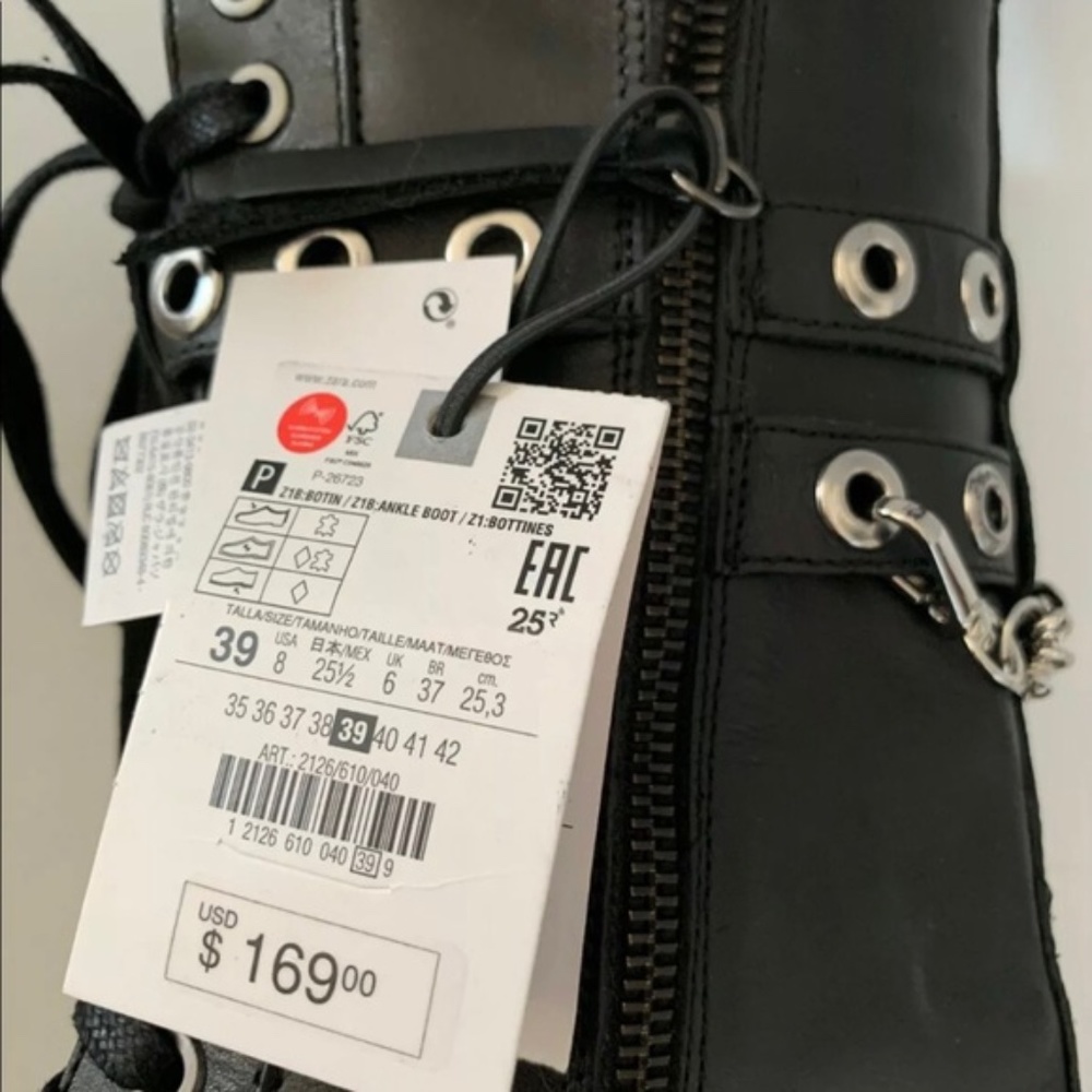 ZARA LOW HEEL LACED LEATHER ANKLE BOOTS NWT - Picture 9 of 9